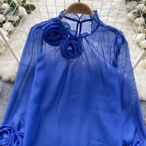 blouse tunique chic bleu roi