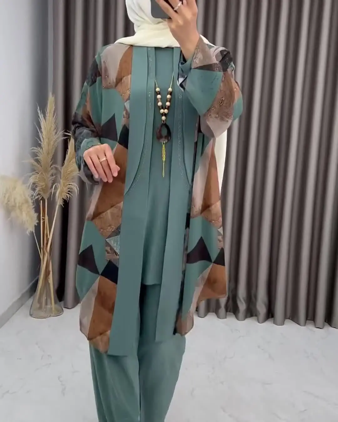 look décontracté tunique pantalon vert