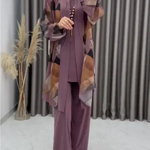 ensemble tunique pantalon trois pièces rose