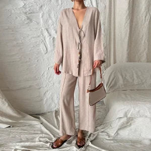 ensemble tunique et pantalon casual kaki