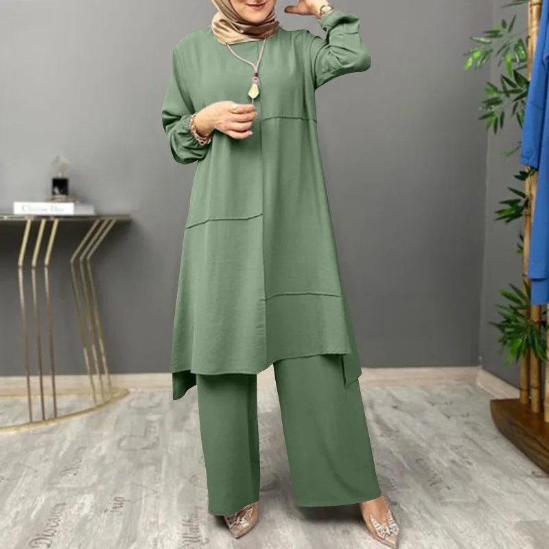 tunique longue et pantalon vert pour femme