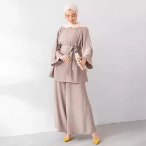 ensemble tunique et pantalon large abricot