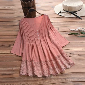 tunique longue bas dentelle vieu rose