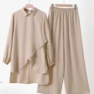 ensemble tunique et pantalon asymétrique kaki