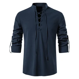 tunique médiévale homme en lin bleu nuit