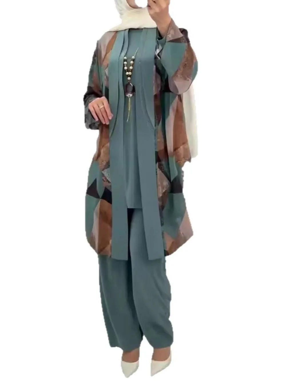 ensemble tunique pantalon 3 pièces vert