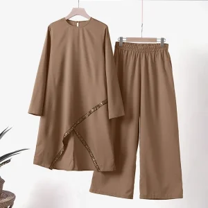 pantalon fluide mariage beige foncé