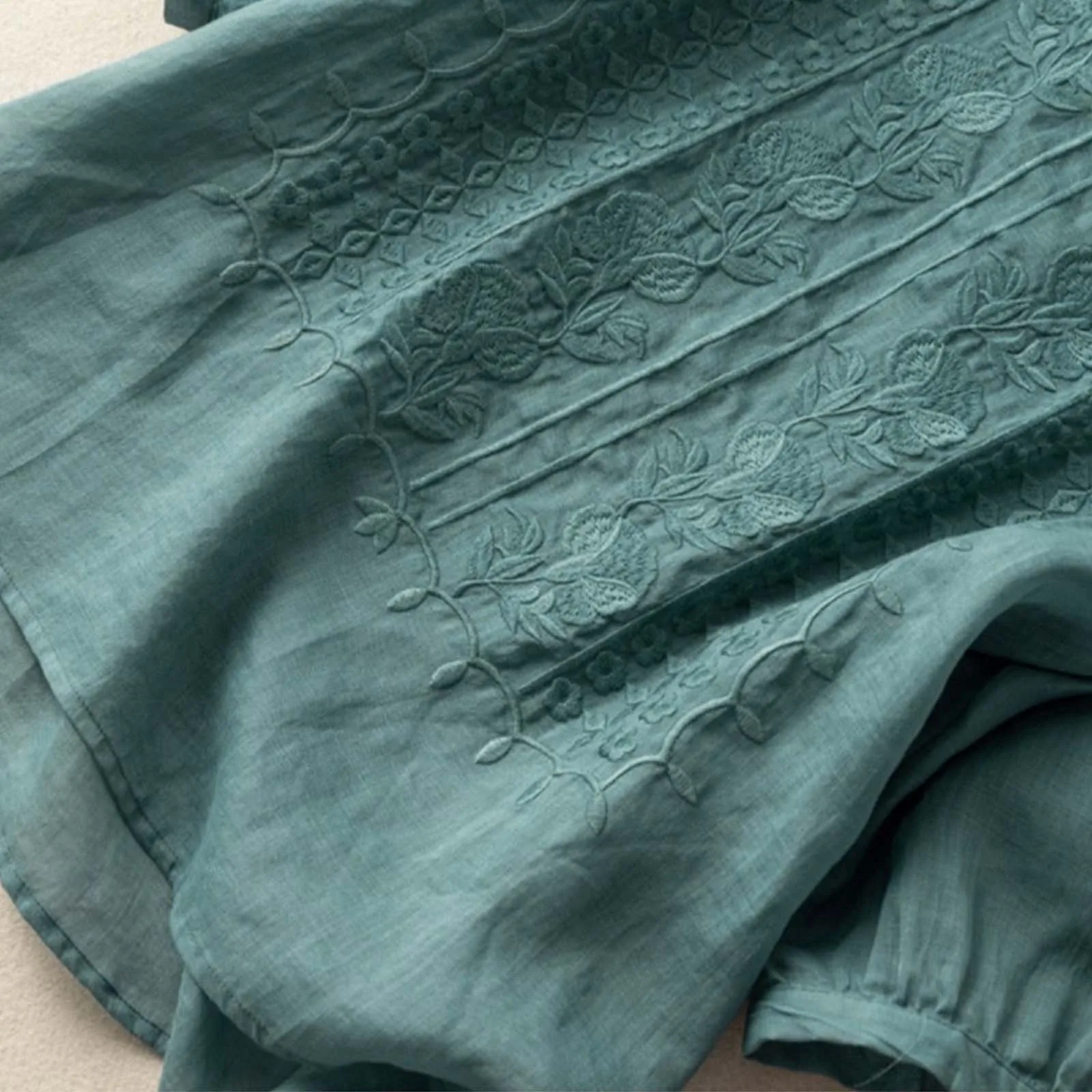 tunique en coton et lin vert émeraude pour femme