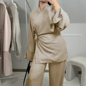 ensemble tunique et pantalon femme abricot