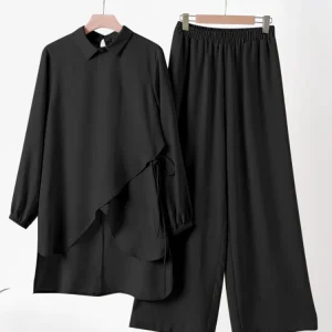 ensemble tunique et pantalon asymétrique noir