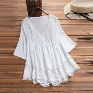 tunique longue bas dentelle et petit pois blanche
