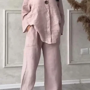 vêtements chics ensemble tunique pantalon rose poudré