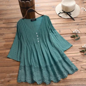 tunique longue bas dentelle et petits pois vert