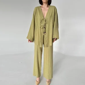 ensemble tunique et pantalon casual vert