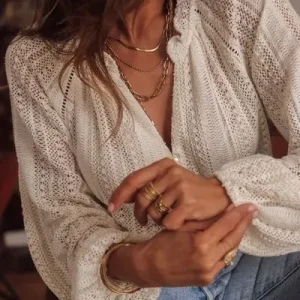 tunique manches longues en dentelle beige