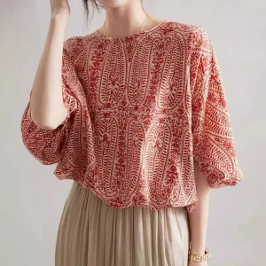 tunique blouse style français rouge