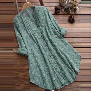 tunique longue fleurie en coton vert