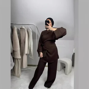 tunique et pantalon marron femme