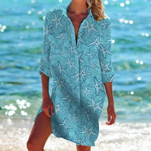 robe de plage imprimée mer bleu