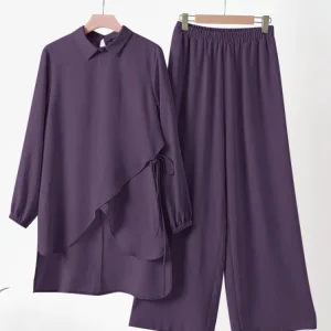 ensemble tunique et pantalon asymétrique violet
