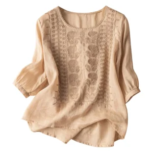 tunique blouse femme en coton et lin beige
