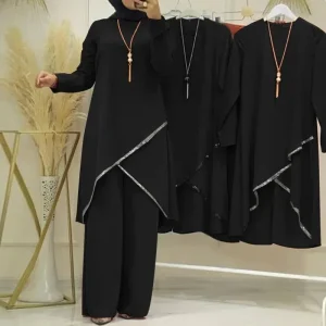 vêtements mariage tunique et pantalon en tissu fluide noir