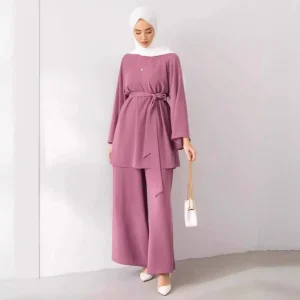 ensemble tunique et pantalon large rose