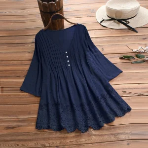 tunique longue bas dentelle et petits pois bleu marine
