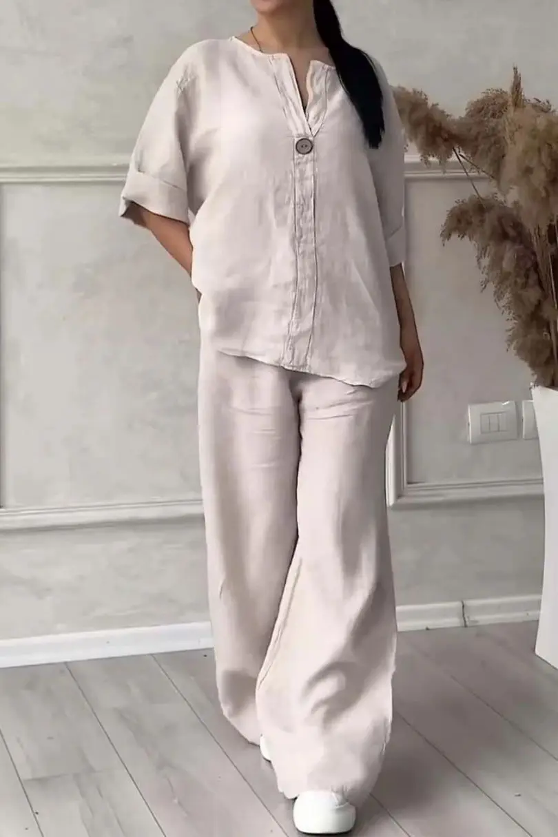 ensemble tunique et pantalon fluide écru