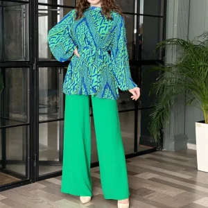 ensemble pantalon tunique bleu vert