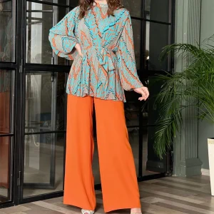 pantalon tunique bleu orange