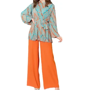 ensemble pantalon tunique bleu orange