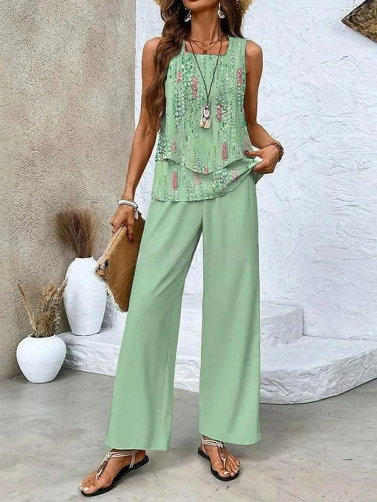 ensemble tunique pantalon fluide vert menthe