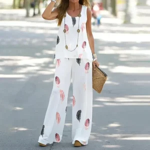 vêtements élégants tunique et pantalon blanc