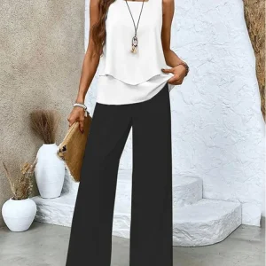 ensemble tunique pantalon sans manches femme
