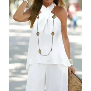 pantalon et tunique blanche en tissu fluide