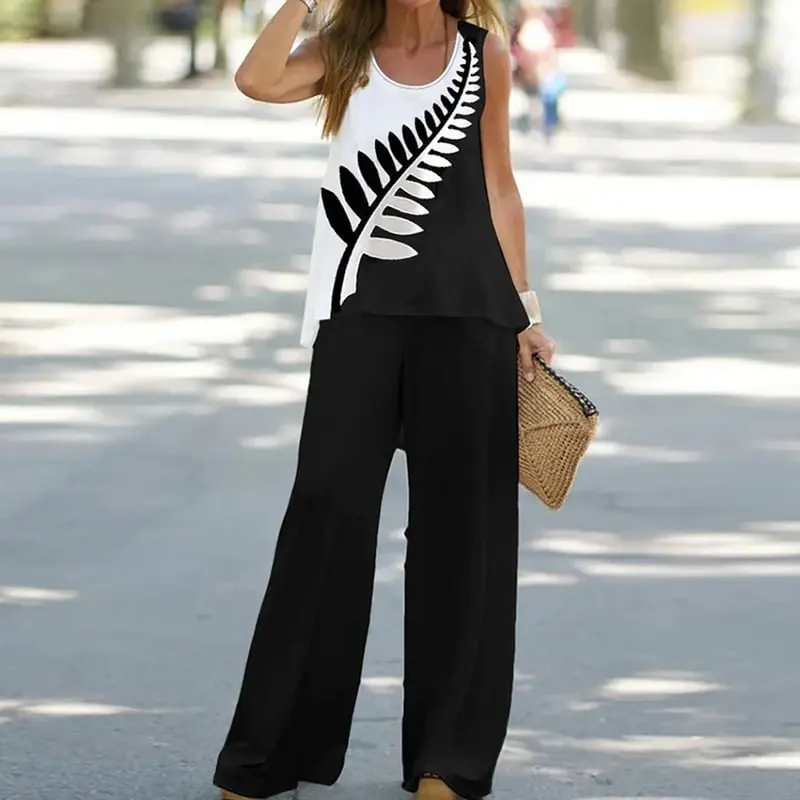 ensemble pantalon tunique chic blanc et noir