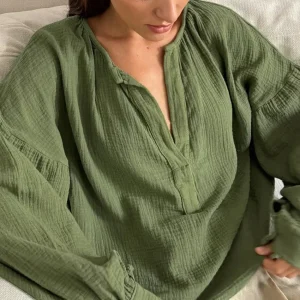 tunique en coton vert manches longues