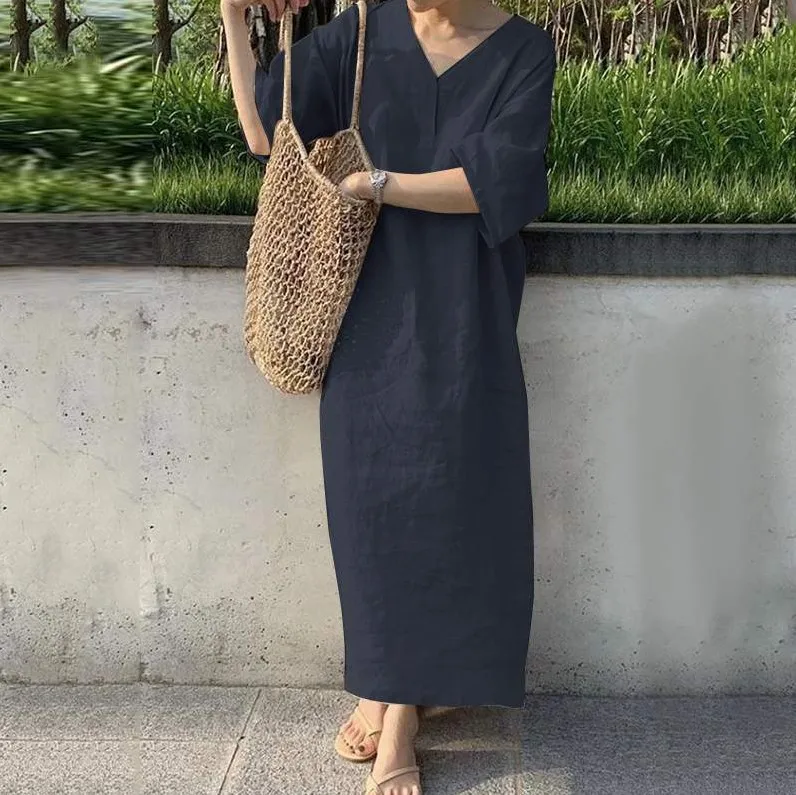 robe tunique en coton bleu nuit